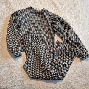Zara girls size 9 black & white houndstooth long sleeve top & pants VGUC